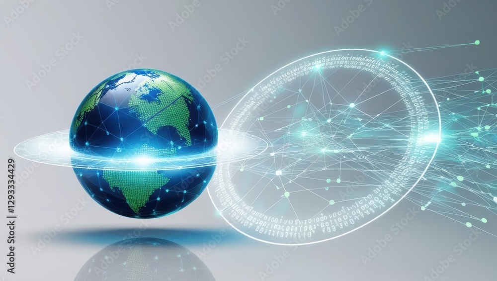 Poster globe representing global connectivity with intricate network of lines symbolizing digital links