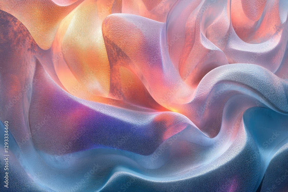 Poster Abstract image of pastel-colored fabric with soft, flowing waves and subtle textures.