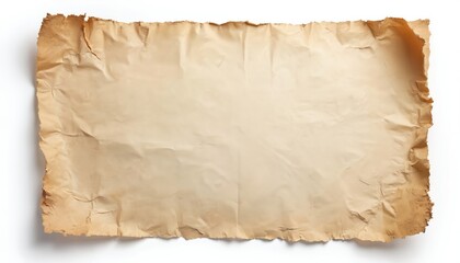 Obraz premium Isolated old beige sheet with torn edges on transparent backdrop. Blank crumpled parchment with rough aged paper texture. Crumpled aged page, ancient manuscript or scroll for graphic design.
