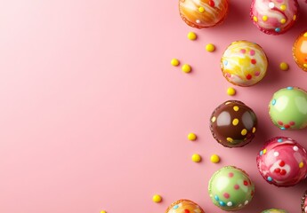 Colorful Sweet Treats with Sprinkles on a Pink Background