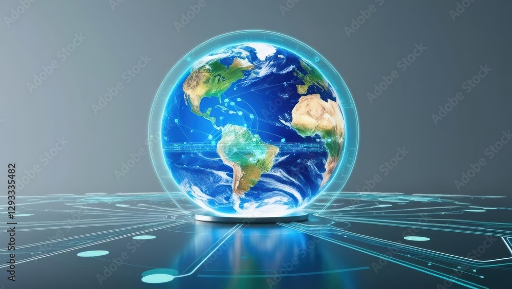 Poster sphere representation of earth enveloped by a network of connected lines symbolizing connectivity