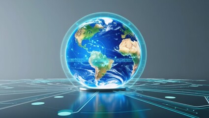 Sphere representation of earth enveloped by a network of connected lines symbolizing connectivity