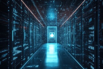 A secure online data transfer visualization emphasizing encryption, privacy, and accessibility