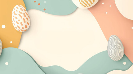 Pastel colored egg display with wavy borders, perfect for a spring or celebration-themed background or invitation.