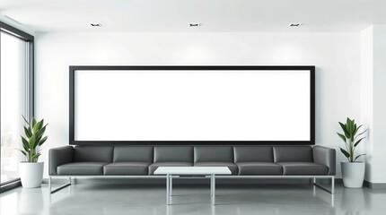 Mockup of a empty horizontal picture frame in a modern waiting room