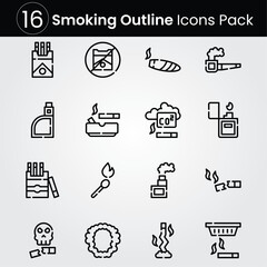 Smoking line editable icon set. Editable stroke. Vector illustration.