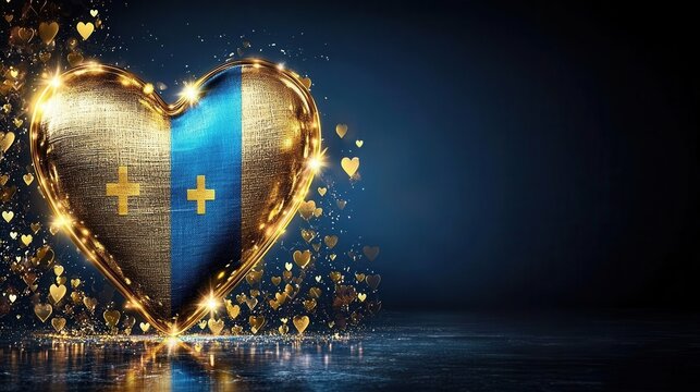 Glowing golden heart shaped medical symbol with a shining cross in the center against a serene starry night sky background representing hope faith and divine healing power