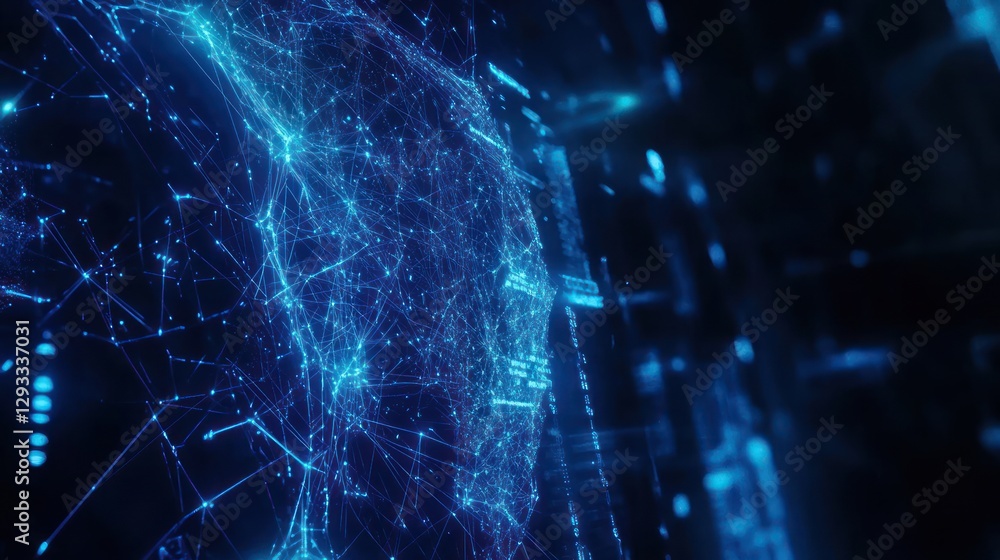Poster global network connection, data flow, digital world, futuristic background, tech presentation