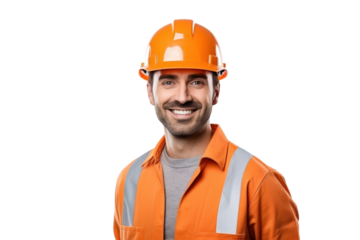 construction worker with helmet isolated on white or transparent png
