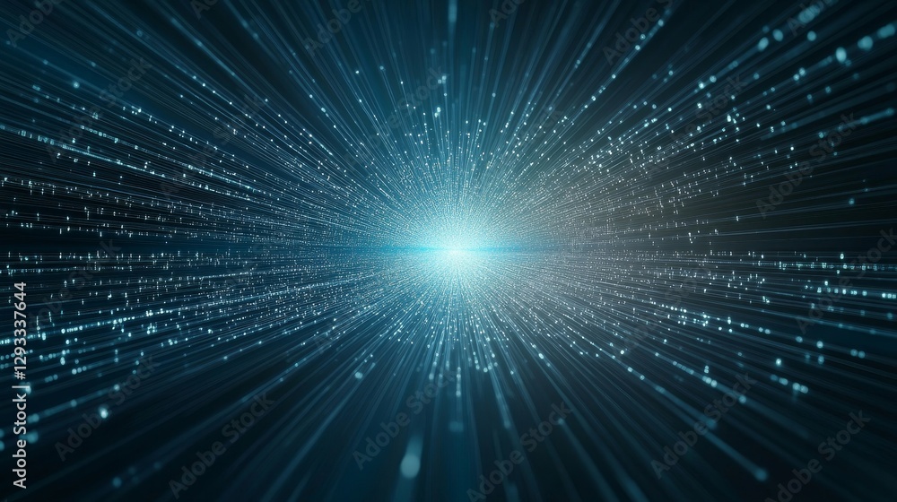 Poster vibrant light rays emitting from central source in dark background