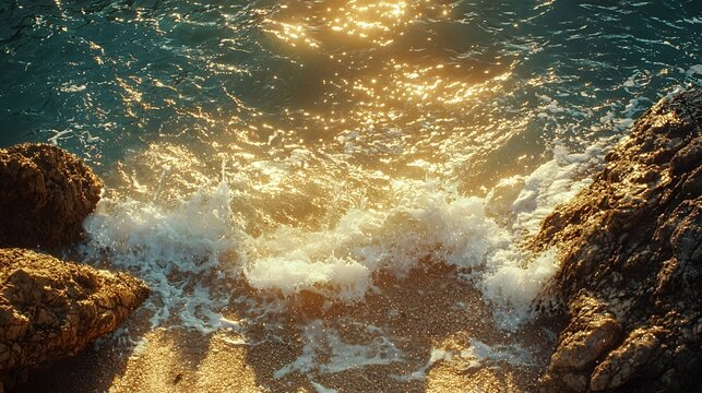 The surging tides and sunset glow along the coastline
