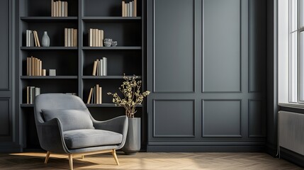 Serene Dark Gray Reading Nook: Modern Interior Design