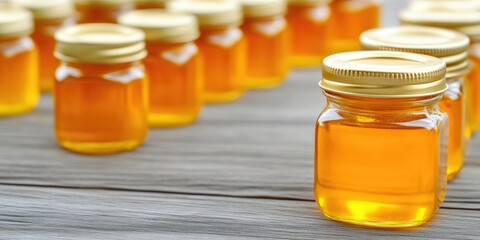 Jars of Sweet Honey on Wooden Surface