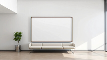 Mockup of a empty horizontal picture frame in a modern waiting room
