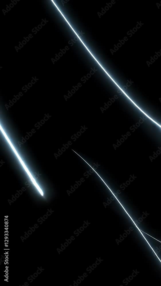Poster glowing geometric lines intersecting, moving dynamically across dark background, representing techno