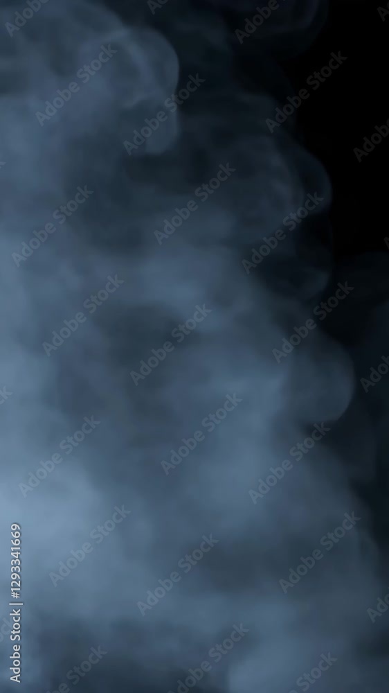 Poster thick smoke densities drifting across dark background, generating mysterious atmospheric visual with