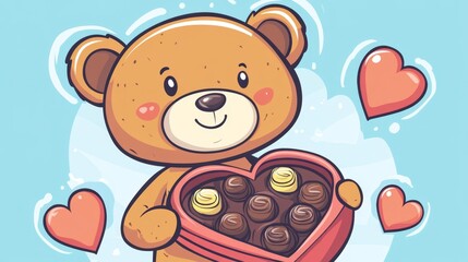 Fototapeta premium Teddy Bear with Chocolate Heart Box
