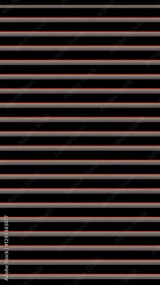 Poster horizontal thin red lines dynamically scrolling across dark background, generating abstract striped 