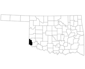 Map of Harmon County in Oklahoma state on white background. single County map highlighted by black colour on Oklahoma map. UNITED STATES, US