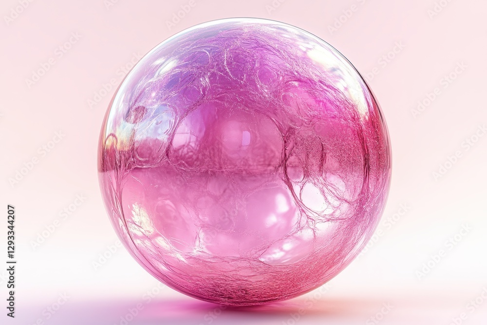 Poster soft pink sphere with intricate texture and glowing reflections positioned against a light backgroun