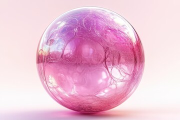 Soft pink sphere with intricate texture and glowing reflections positioned against a light background