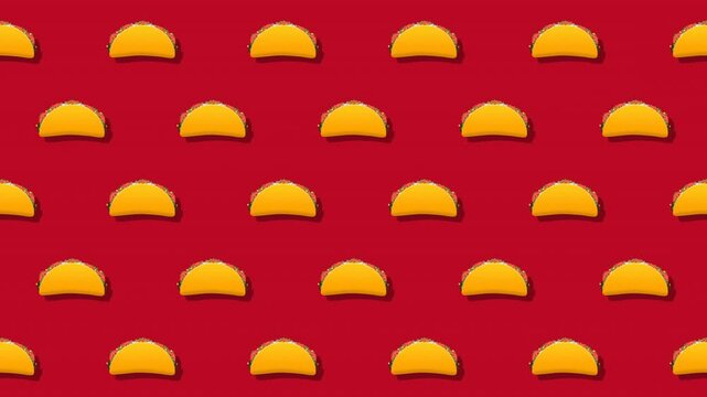 Mexican Tacos Bouncing Pattern On Red Background Loop