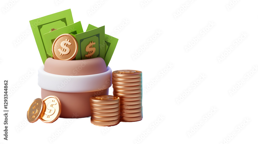 Fototapete stacks of shimmering coins and banknotes symbolize financial prosperity and wealth a 3d rendered sho