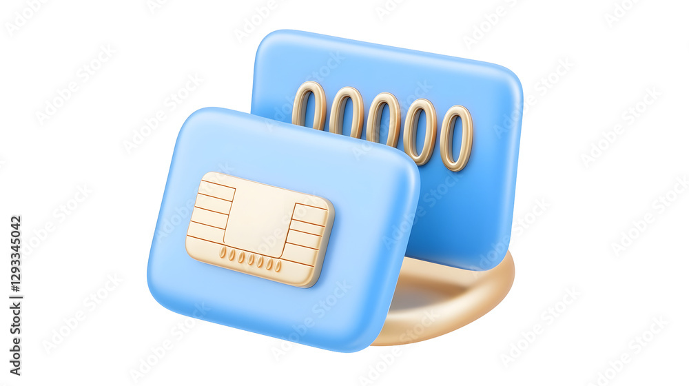 Aufkleber a 3d rendered digital banking featuring two sleek blue credit cards with gold embossed numbers a mic