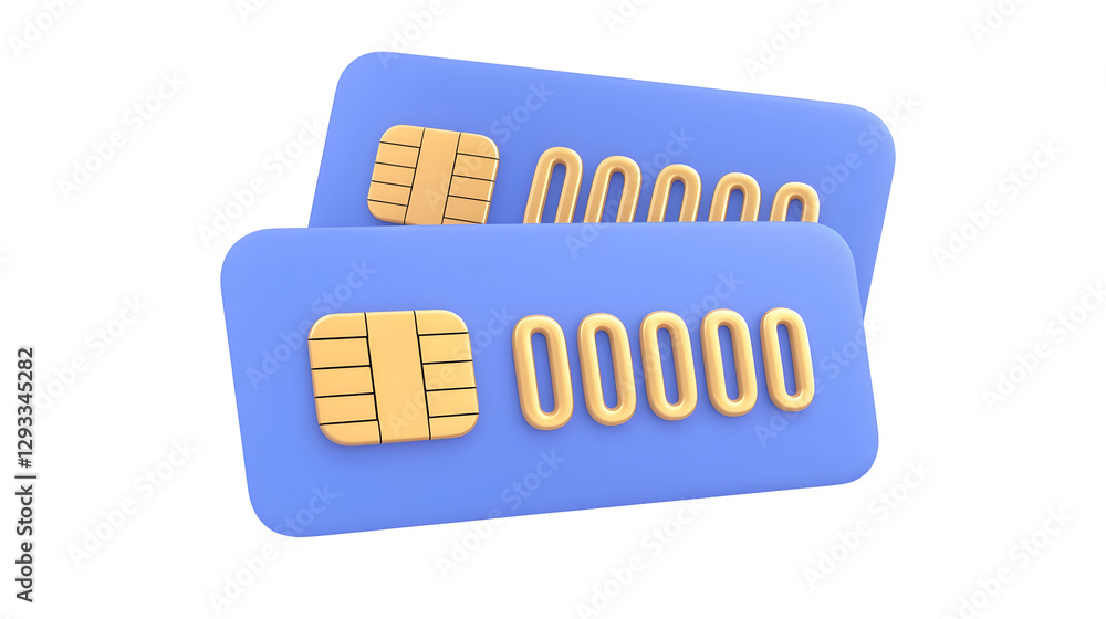 Poster a professional 3d rendered fintech showcasing two blue credit cards with gold embossed numbers a sec