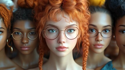Obraz premium Four Stylish Dolls with Unique Hairstyles and Vibrant Hair Colors