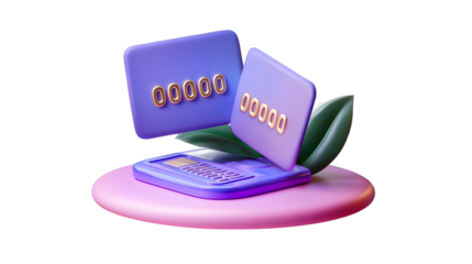 A 3D rendered showcasing a sleek and modern digital finance concept  The image features two overlapping blue credit cards with gold lettering including a placeholder number a microchip