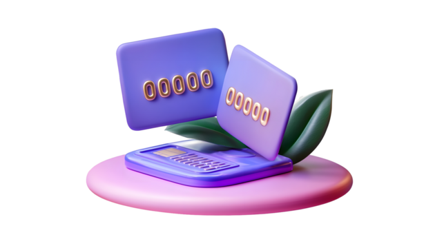 A 3D rendered showcasing a sleek and modern digital finance concept  The image features two overlapping blue credit cards with gold lettering including a placeholder number a microchip