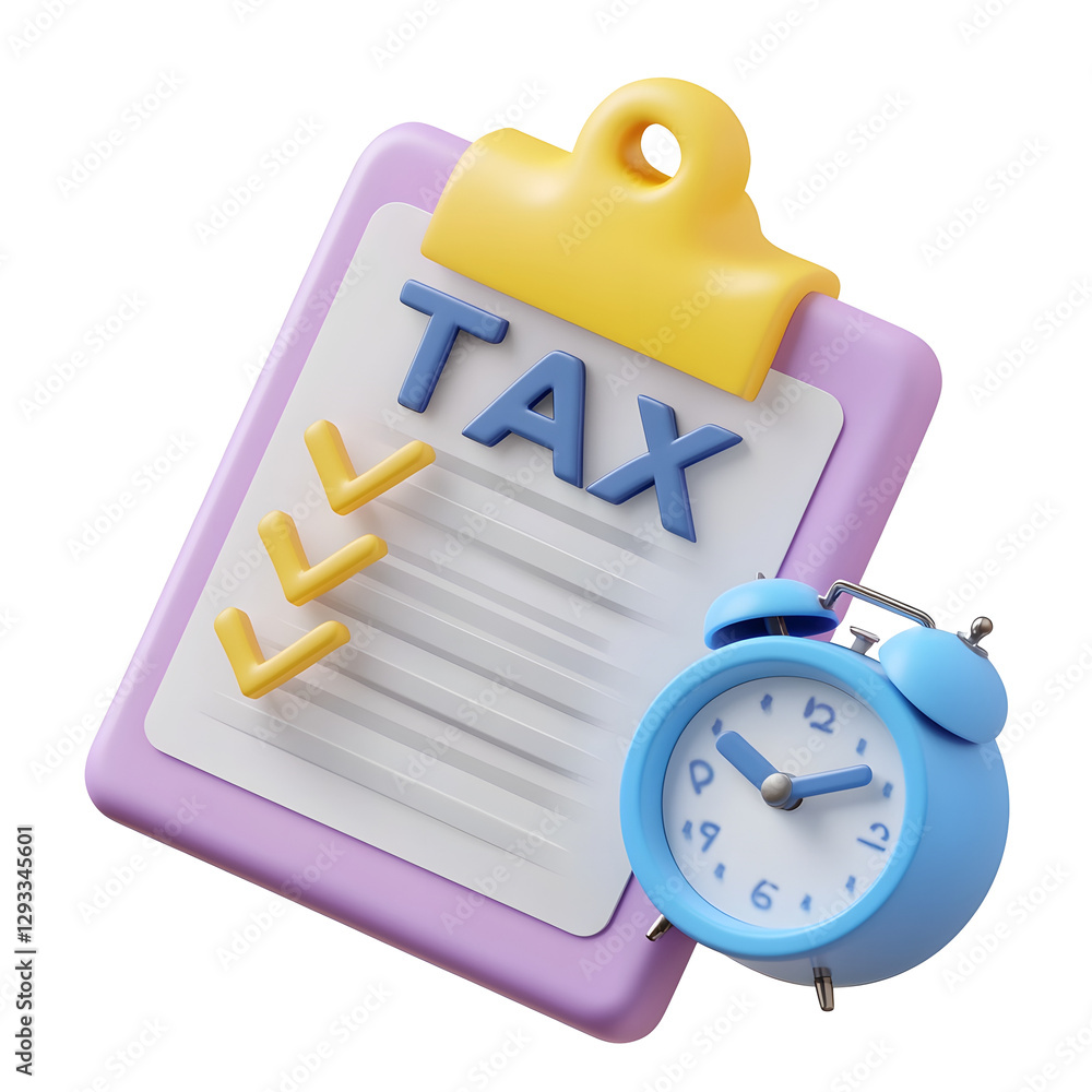 Aufkleber A modern 3D rendered tax filing concept featuring a sleek blue and yellow clipboard with a document labeled  TAX  at the top  The checklist contains two checkmarks