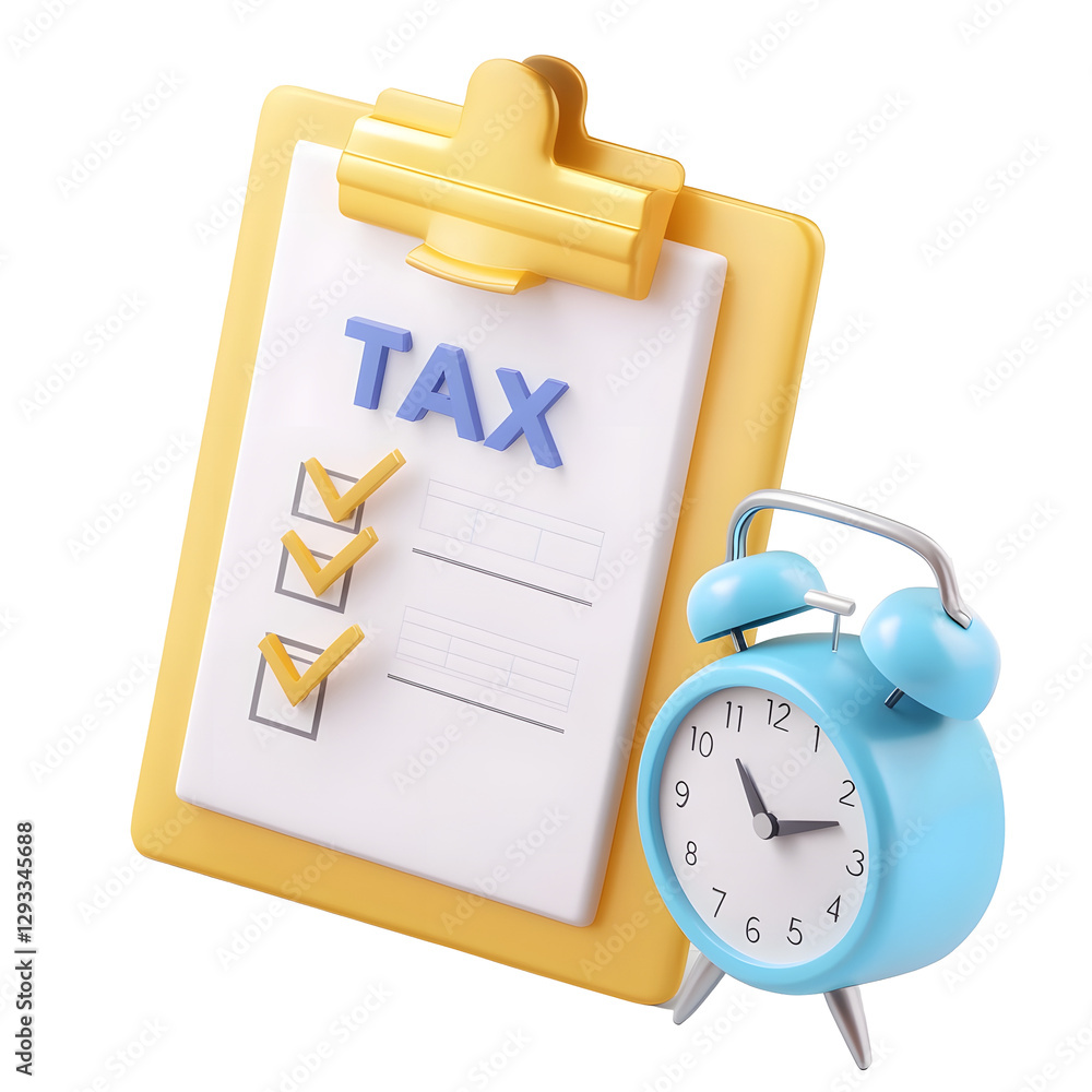 Aufkleber a 3d rendered accounting deadline concept showcasing a blue and yellow clipboard with a tax document