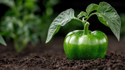Green pepper plant growing in fertile soil