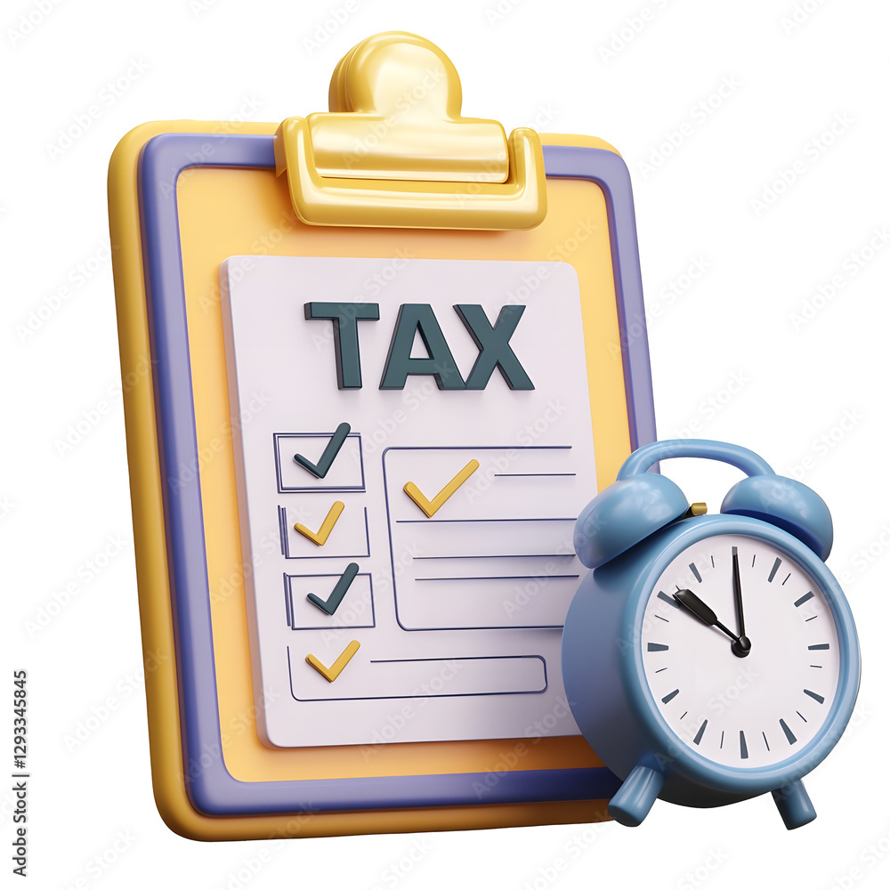 Poster sleek 3d rendered tax deadline reminder concept with clipboard completed checklist and alarm clock s