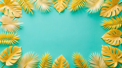 Tropical leaf border frame repeat pattern. Great for summer party invitations, beach-themed decor, or vibrant stationery. Surface pattern design, frame of tropical leaves
