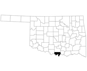 Obraz premium Map of love County in Oklahoma state on white background. single County map highlighted by black colour on Oklahoma map. UNITED STATES, US