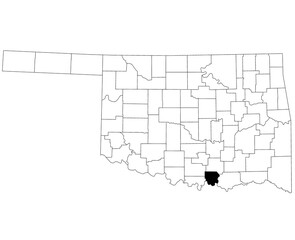 Map of Marshall County in Oklahoma state on white background. single County map highlighted by black colour on Oklahoma map. UNITED STATES, US