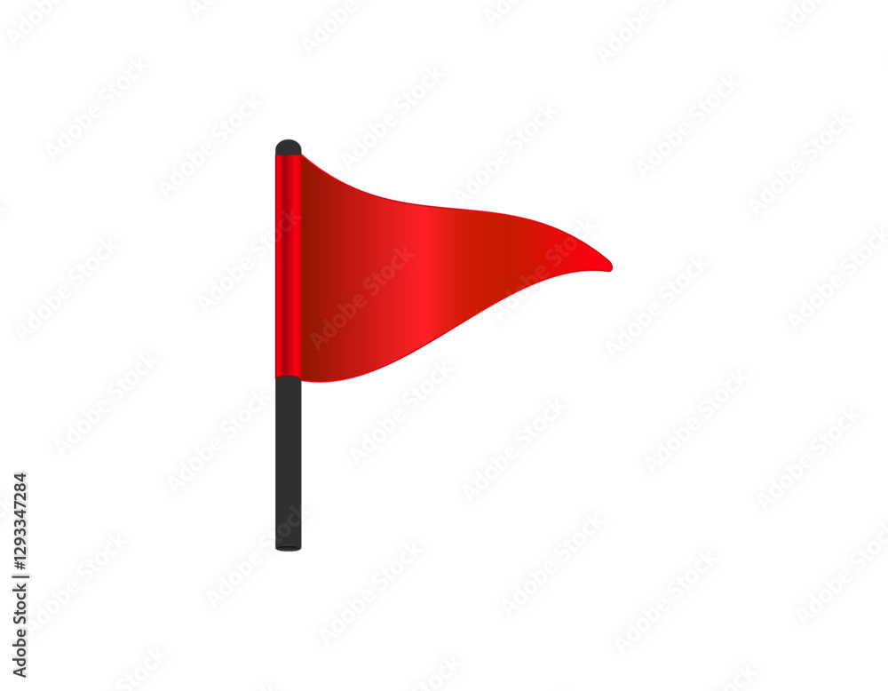 Poster a simple red flag icon with a wavy design, placed on a black pole symbolizing caution.