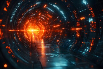 Obraz premium Futuristic Sci-Fi Tunnel with Glowing Lights for Digital Design and Posters