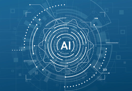 Abstract modern artificial intelligence chipset on blue background in futuristic concept technology artwork for web, banner, card, cover. Vector illustration