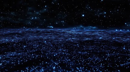 Night city network, glowing connections, starry sky, futuristic background