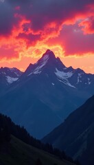 Crimson sunset paints dramatic clouds above Carpathian peaks , peaceful, sky, peaks