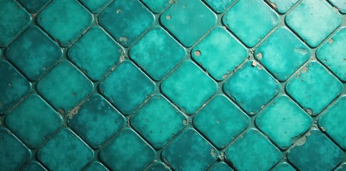 Fototapeta premium Distressed teal and green diamond tile wall, aged surface texture, photo, photography
