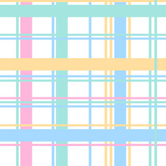 Geometric vector pattern for spring summer. Colorful pastel gingham tartan check plaid in pink, blue, green, yellow, white for gift paper, tablecloth, picnic blanket and other. Vector eps 10