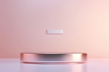 Polished metallic podium with floating product mockup, perfect for ad text and branding space.