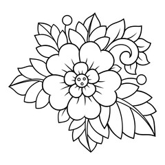 Mehndi flower pattern for Henna drawing and tattoo. Decoration in ethnic oriental, Indian style. Doodle ornament. Outline hand draw vector illustration.