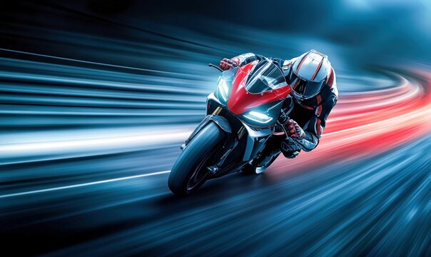 Futuristic Motorcycle Racer Speeding Through Neon Lights