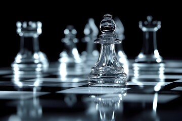 Close-up view of chessboard, with clear strategic positioning, creating a focused game atmosphere